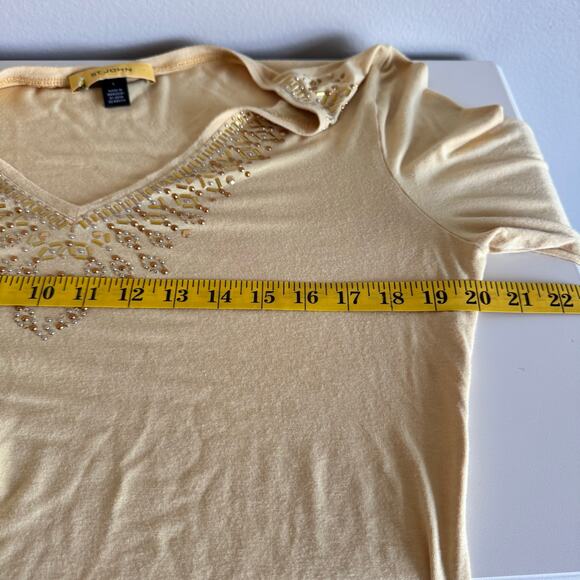 St John Yellow V-Neck Top Embellished Beaded Party Holiday Glam Classic - Picture 14 of 16